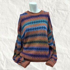 Multicolor Striped Men's Sweater Eclectic Grandpa XL
